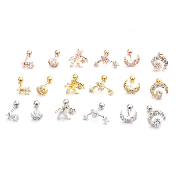 Women's Metal Star Pattern Inlaid Zircon Mini Ear Puncture Earrings