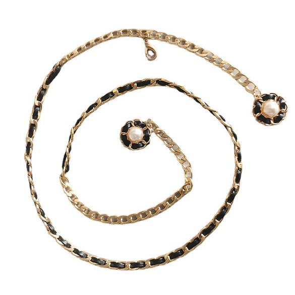 Women's Metal Waist Chain With Camellia Design Woven Style