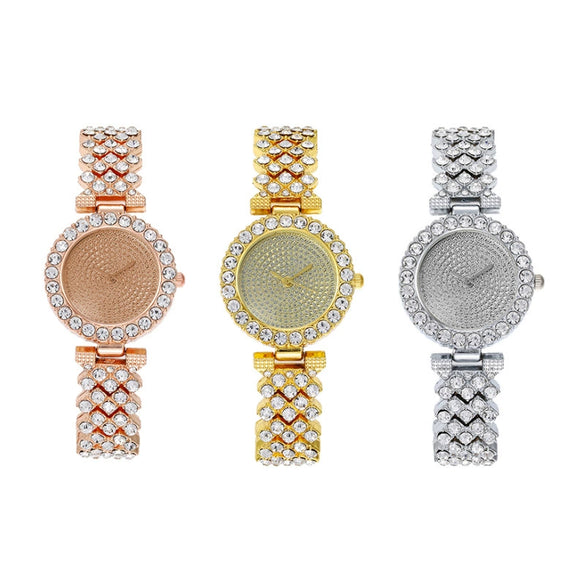 Women's Metal Watch With Diamondencrusted And Round Dial