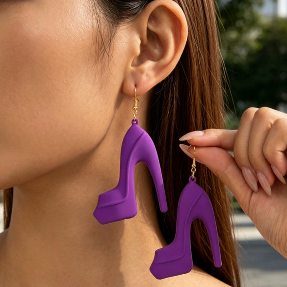 Women's Metallic High Heel Shoe Earrings Geometric Exaggerated Design In Iron Alloy With Glossy Spray Painted Finish