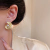 Women's Metallic Texture Pearl Stud Earrings Geometric Shape Electroplated Metal Jewelry