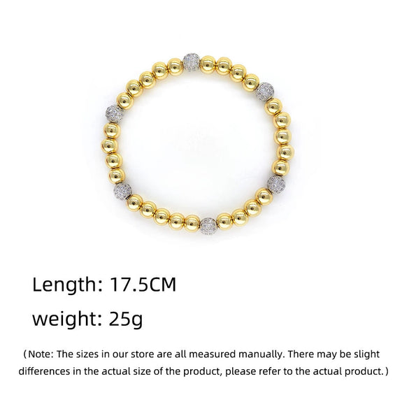 Women's Microinlaid Rhinestone Mixed Material Geometric Handwoven Elastic Rope Bracelet 18K Goldplated