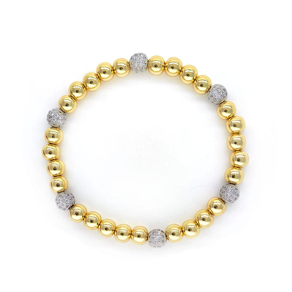 Women's Microinlaid Rhinestone Mixed Material Geometric Handwoven Elastic Rope Bracelet 18K Goldplated
