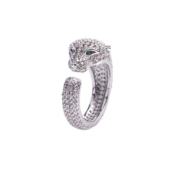 Women's Micropaved Zircon Leopard Head Bracelet In Environmentally Friendly Copper With Animal Style And Platinum Tone Finish