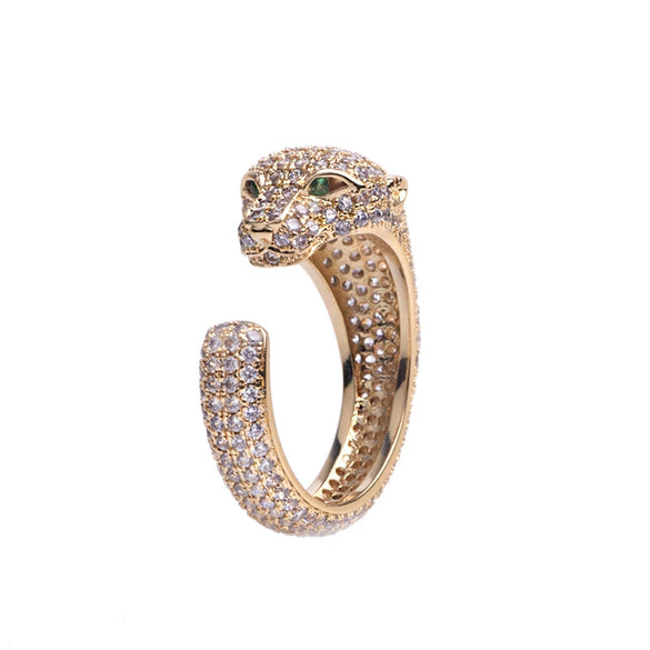 Women's Micropaved Zircon Leopard Head Bracelet In Environmentally Friendly Copper With Animal Style And Platinum Tone Finish