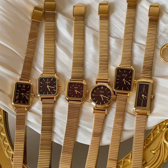 Women's Midcentury Style Alloy Case Quartz Watch With Golden Monkey Strap