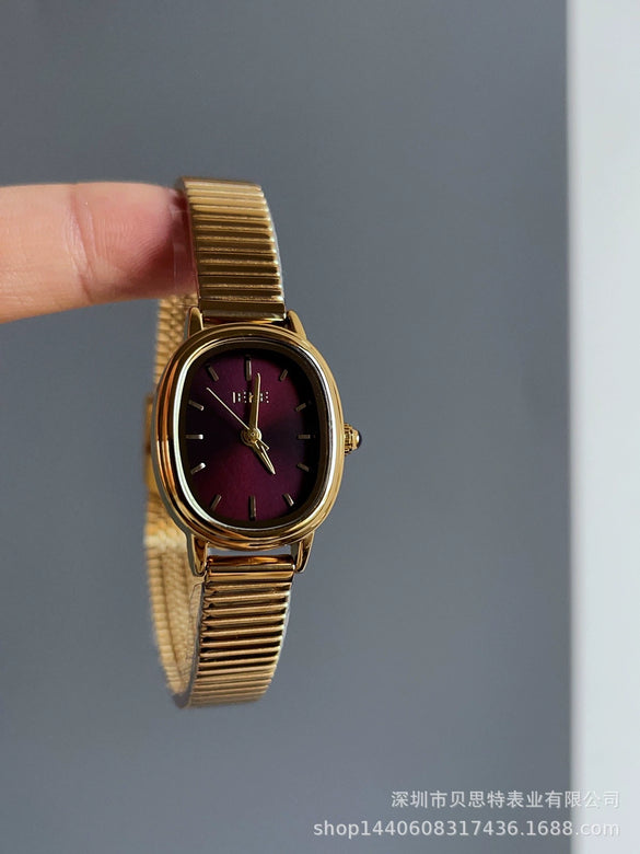 Women's Midcentury Style Alloy Case Quartz Watch With Golden Monkey Strap