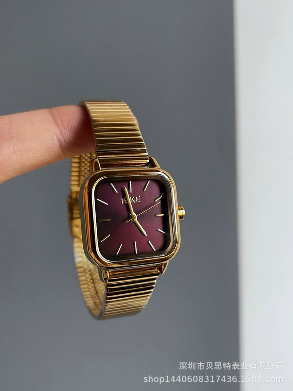 Women's Midcentury Style Alloy Case Quartz Watch With Golden Monkey Strap