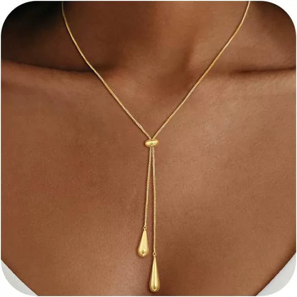 Women's Minimalist Adjustable Water Drop Pendant Necklace With Snake Bone Chain Electroplated Metal Clavicle Chain