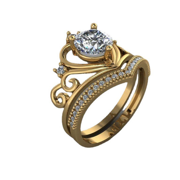 Women's Minimalist Alloy Crown Ring With White Rhinestone Inlay Electroplated Geometric Fashion Jewelry