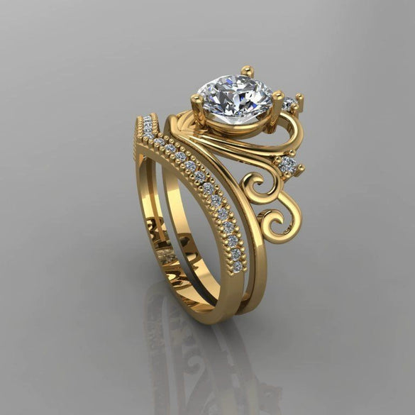 Women's Minimalist Alloy Crown Ring With White Rhinestone Inlay Electroplated Geometric Fashion Jewelry
