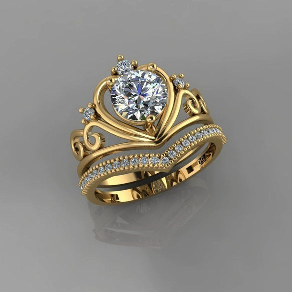 Women's Minimalist Alloy Crown Ring With White Rhinestone Inlay Electroplated Geometric Fashion Jewelry