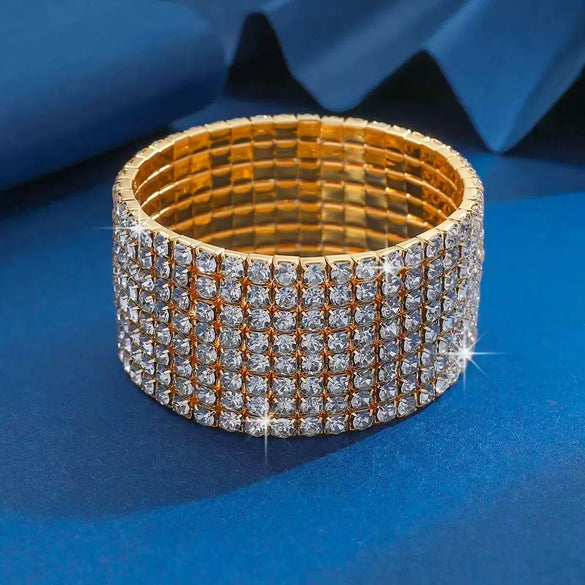 Women's Minimalist Alloy Rhinestone Inlay Elastic Bracelet Luxury Full Diamond Style Bridal Fashion Bracelet