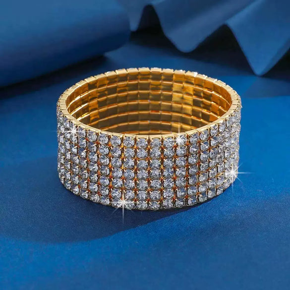 Women's Minimalist Alloy Rhinestone Inlay Elastic Bracelet Luxury Full Diamond Style Bridal Fashion Bracelet