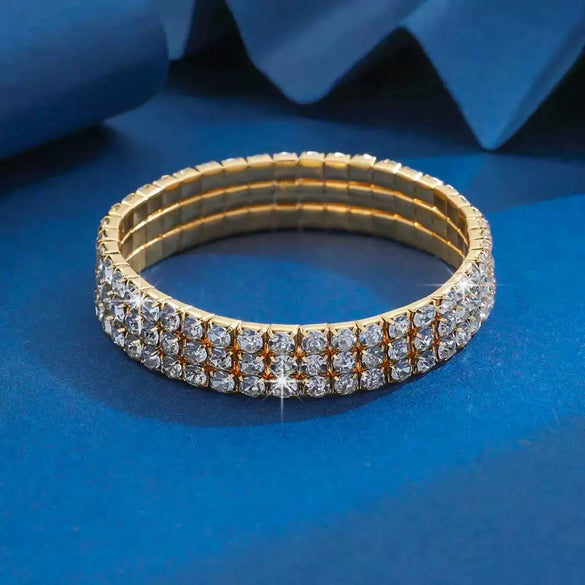 Women's Minimalist Alloy Rhinestone Inlay Elastic Bracelet Luxury Full Diamond Style Bridal Fashion Bracelet