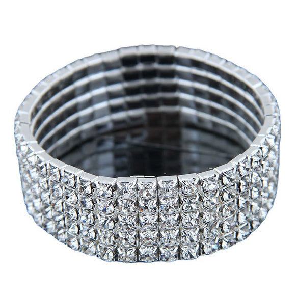 Women's Minimalist Alloy Rhinestone Inlay Elastic Bracelet Luxury Full Diamond Style Bridal Fashion Bracelet