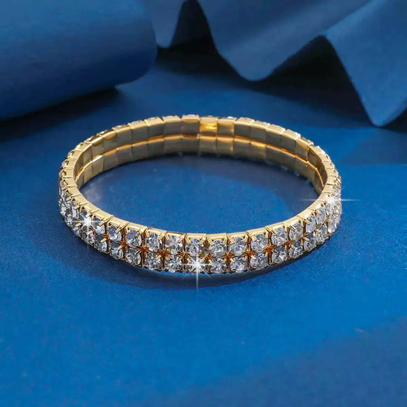 Women's Minimalist Alloy Rhinestone Inlay Elastic Bracelet Luxury Full Diamond Style Bridal Fashion Bracelet