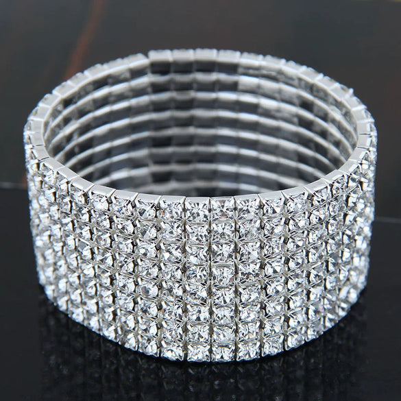 Women's Minimalist Alloy Rhinestone Inlay Elastic Bracelet Luxury Full Diamond Style Bridal Fashion Bracelet