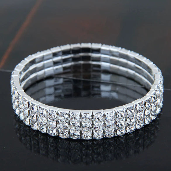 Women's Minimalist Alloy Rhinestone Inlay Elastic Bracelet Luxury Full Diamond Style Bridal Fashion Bracelet