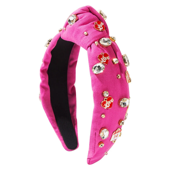 Women's Minimalist Alloy Rhinestone Pearl Knotted Widebrimmed Headband Set With Diamonds And Heart Letters Love Accessories