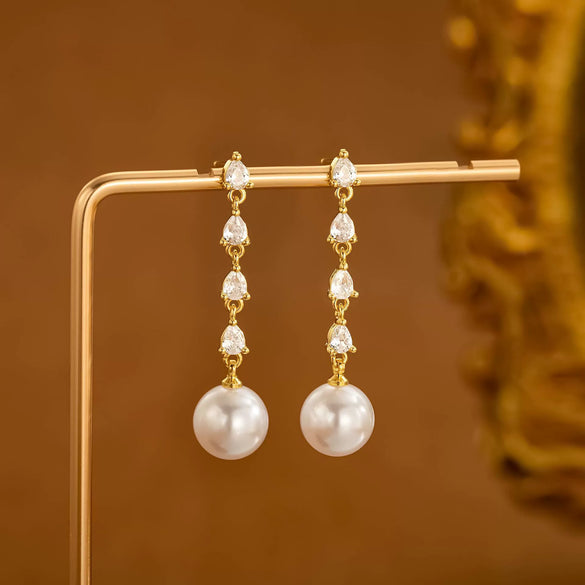 Women's Minimalist Bow Tassel Earrings With Imitation Pearls Geometric Design Stainless Steel Posts Electroplated High End Fashion Jewelry