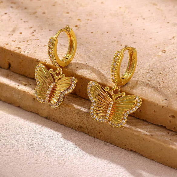 Women's Minimalist Butterfly Pendant Earrings Gold Plated Copper Drop Earrings With Simple Elegant Design For Wholesale