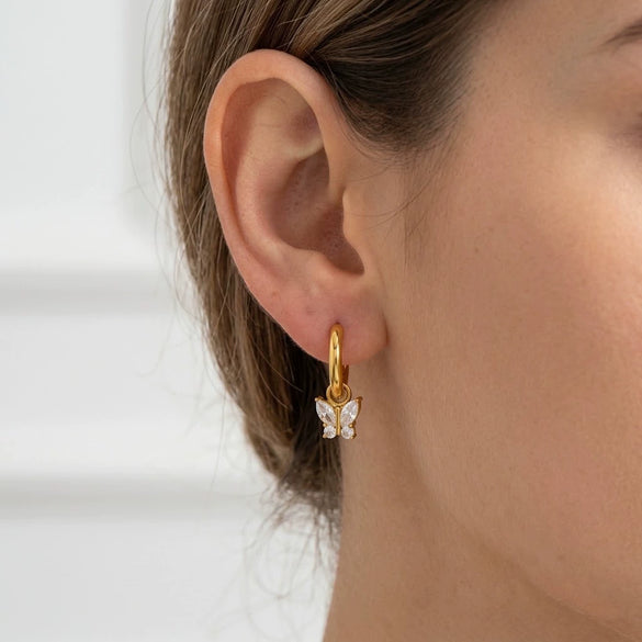 Women's Minimalist Butterfly Zircon Earrings With Stainless Steel Ear Needles And Vacuum Gold Pvd Plating