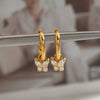 Women's Minimalist Butterfly Zircon Earrings With Stainless Steel Ear Needles And Vacuum Gold Pvd Plating