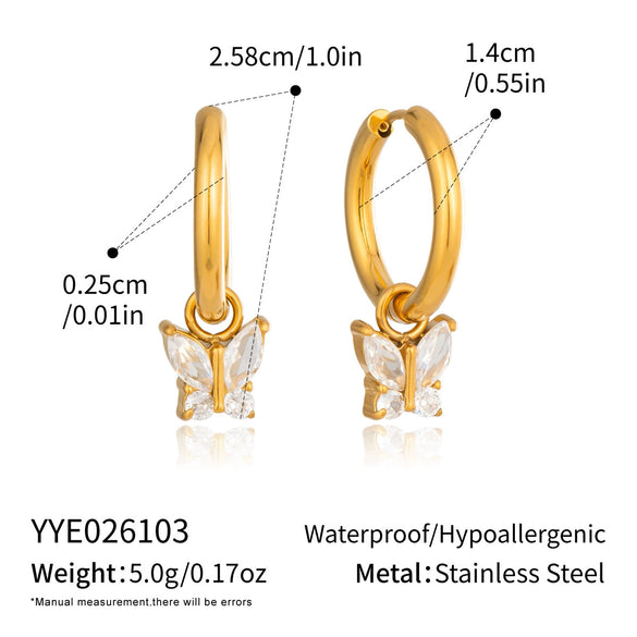 Women's Minimalist Butterfly Zircon Earrings With Stainless Steel Ear Needles And Vacuum Gold Pvd Plating