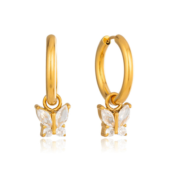 Women's Minimalist Butterfly Zircon Earrings With Stainless Steel Ear Needles And Vacuum Gold Pvd Plating