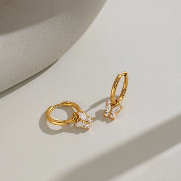 Women's Minimalist Butterfly Zircon Earrings With Stainless Steel Ear Needles And Vacuum Gold Pvd Plating