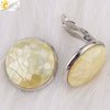 Women's Minimalist Clip On Earrings With Natural Abalone Shell Round Shape Distinctive Shell Ear Clips