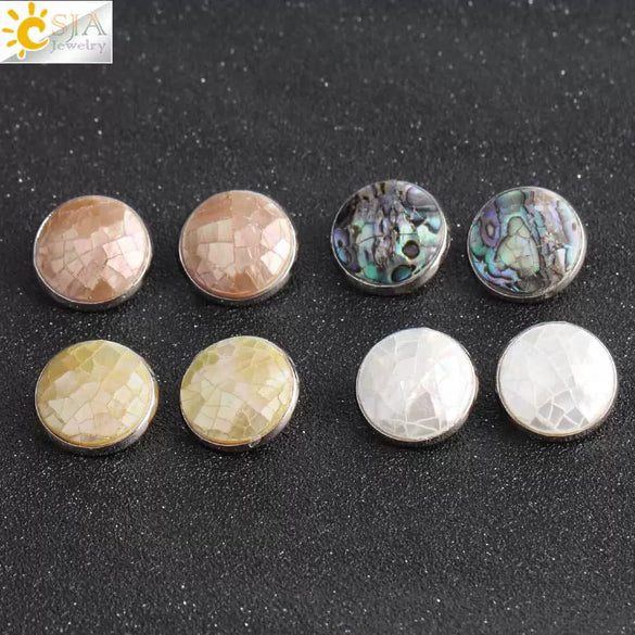 Women's Minimalist Clip On Earrings With Natural Abalone Shell Round Shape Distinctive Shell Ear Clips