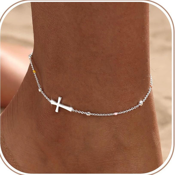 Women's Minimalist Copper Cross Anklet With Geometric Design Stackable Fashion Foot Jewelry