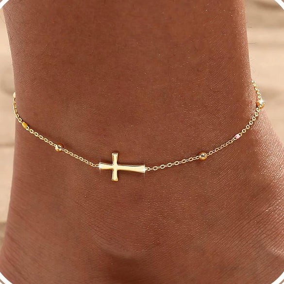Women's Minimalist Copper Cross Anklet With Geometric Design Stackable Fashion Foot Jewelry