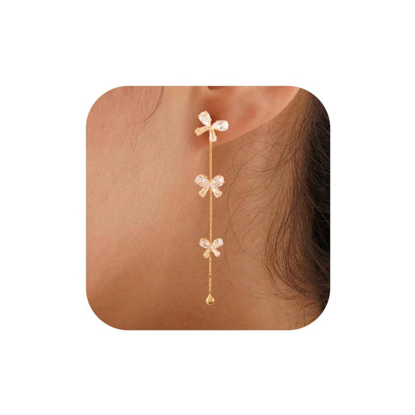 Women's Minimalist Copper Drop Earrings With Bowknot Design Electroplated Fashion Bridal Gift Jewelry