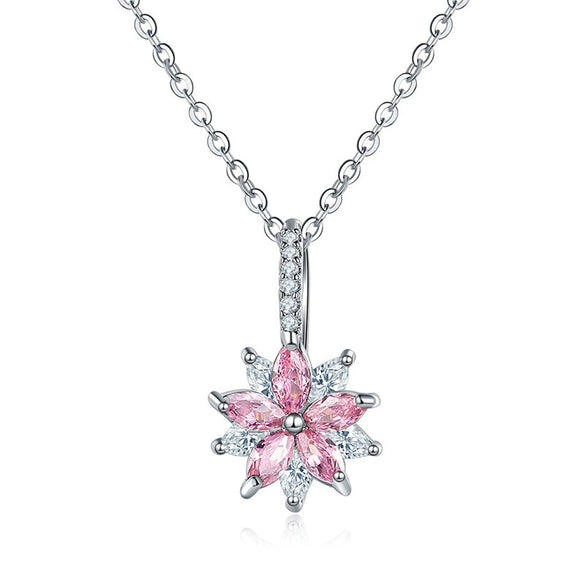 Women's Minimalist Copper Flower Necklace With Zircon Pendant Regular Chain Fashion Jewelry
