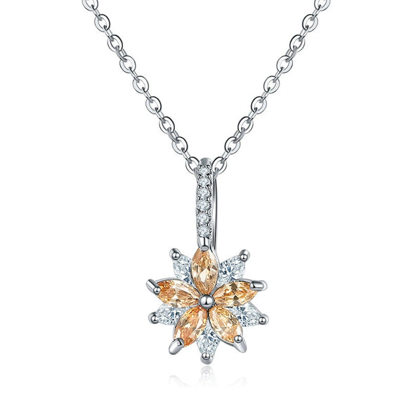 Women's Minimalist Copper Flower Necklace With Zircon Pendant Regular Chain Fashion Jewelry