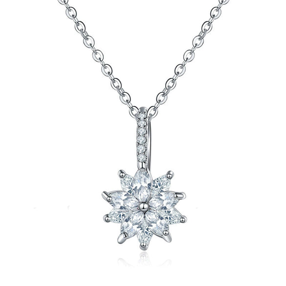 Women's Minimalist Copper Flower Necklace With Zircon Pendant Regular Chain Fashion Jewelry