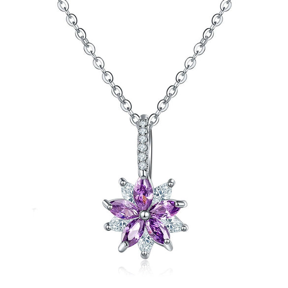 Women's Minimalist Copper Flower Necklace With Zircon Pendant Regular Chain Fashion Jewelry