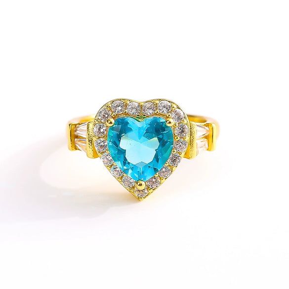 Women's Minimalist Copper Heart Shaped Gemstone Ring With Electroplated Full Diamond Style Fashion Love Jewelry