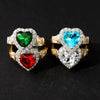 Women's Minimalist Copper Heart Shaped Gemstone Ring With Electroplated Full Diamond Style Fashion Love Jewelry