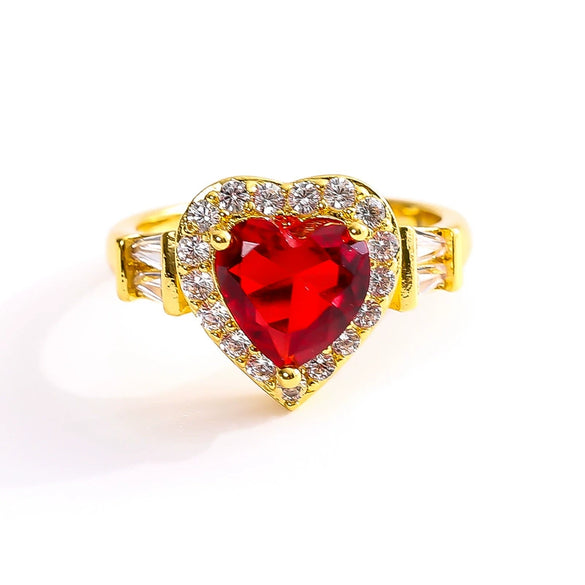 Women's Minimalist Copper Heart Shaped Gemstone Ring With Electroplated Full Diamond Style Fashion Love Jewelry