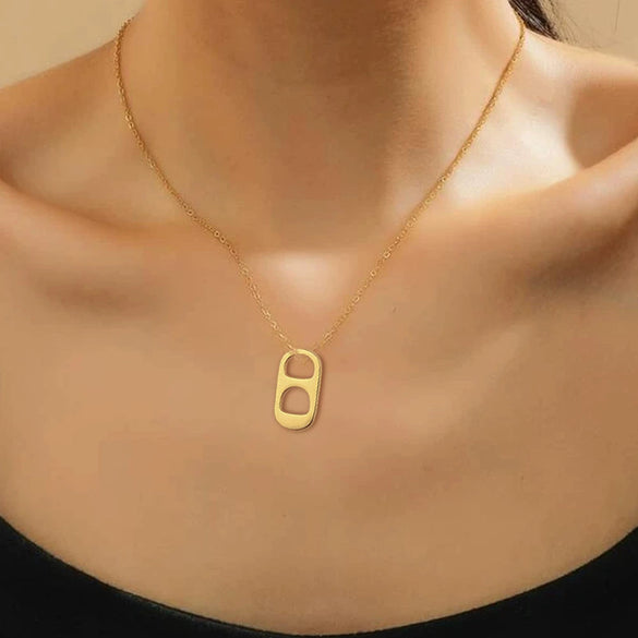 Women's Minimalist Copper Soda Cap Pendant Necklace With Double Layer Paperclip Chain Geometric Electroplated Clavicle Jewelry