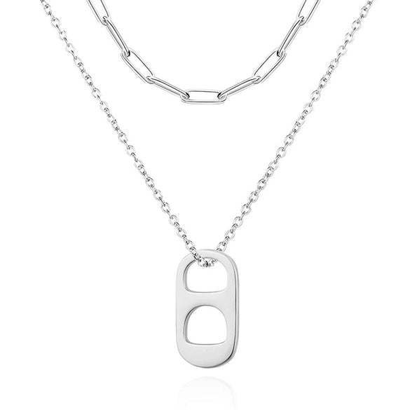 Women's Minimalist Copper Soda Cap Pendant Necklace With Double Layer Paperclip Chain Geometric Electroplated Clavicle Jewelry