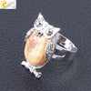 Women's Minimalist Cute Owl Animal Ring With Natural Stone Inlay Adjustable Copper Round Convex Design