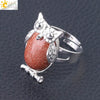 Women's Minimalist Cute Owl Animal Ring With Natural Stone Inlay Adjustable Copper Round Convex Design