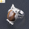 Women's Minimalist Cute Owl Animal Ring With Natural Stone Inlay Adjustable Copper Round Convex Design