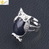 Women's Minimalist Cute Owl Animal Ring With Natural Stone Inlay Adjustable Copper Round Convex Design