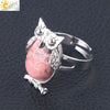 Women's Minimalist Cute Owl Animal Ring With Natural Stone Inlay Adjustable Copper Round Convex Design